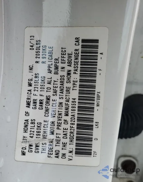 2013 Honda Accord Exl из США, поврежденный, VIN 1HGCR2F82DA169594